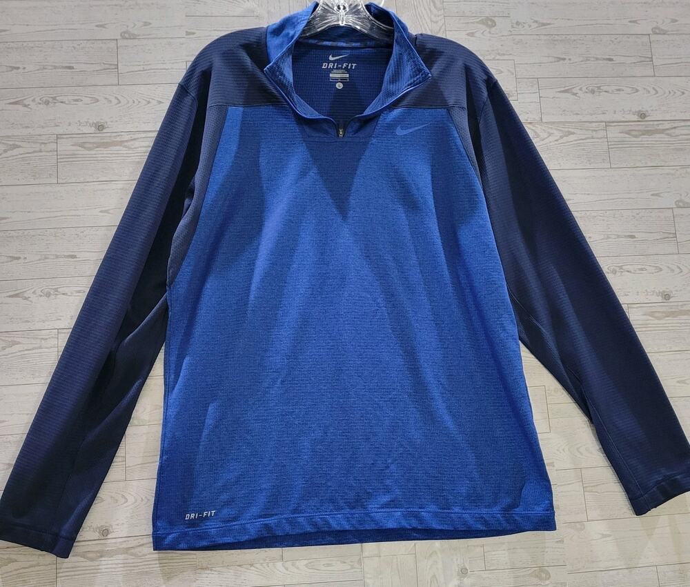 Nike 1/4 Zip Running Top Size Large Mid-Layer Blue Moisture Wicking Athletic